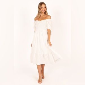 Petal & pup smocked puff sleeve linen midi nwot